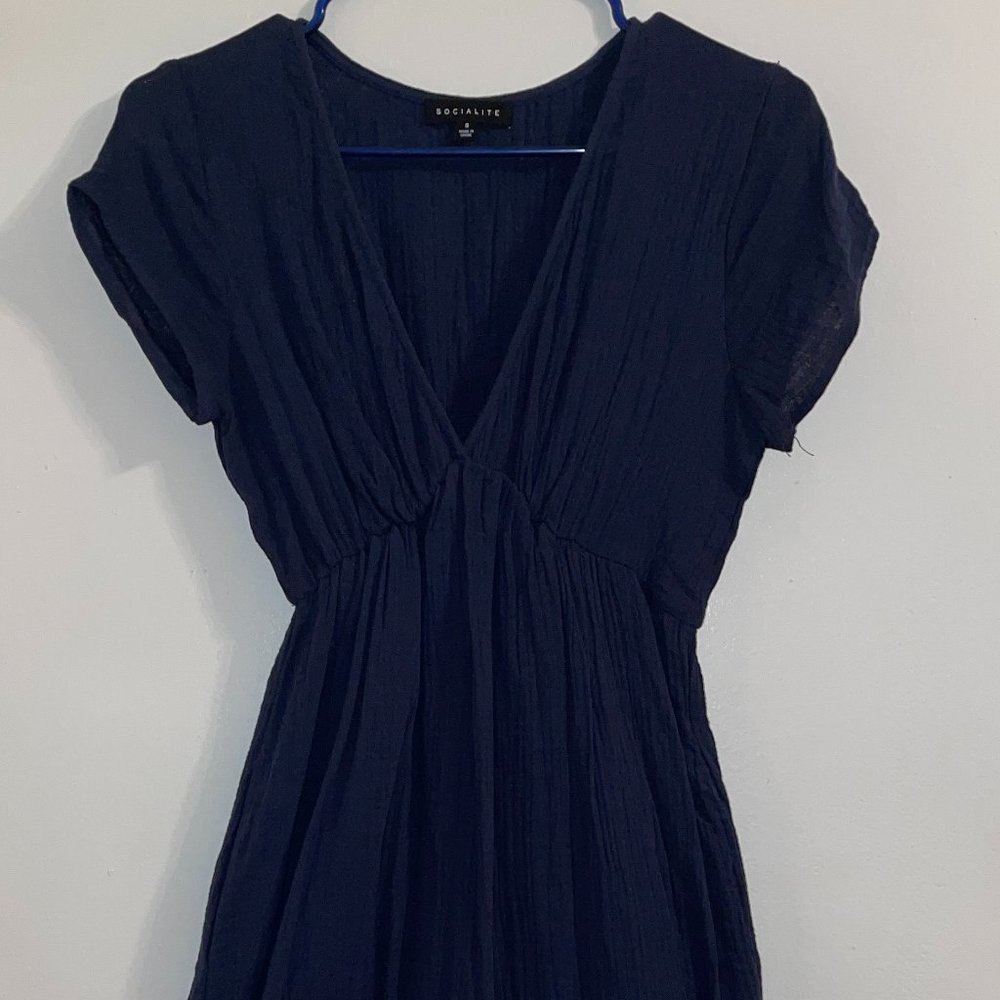 Socialite Midi Navy Blue Short sleeve Dress with Slit